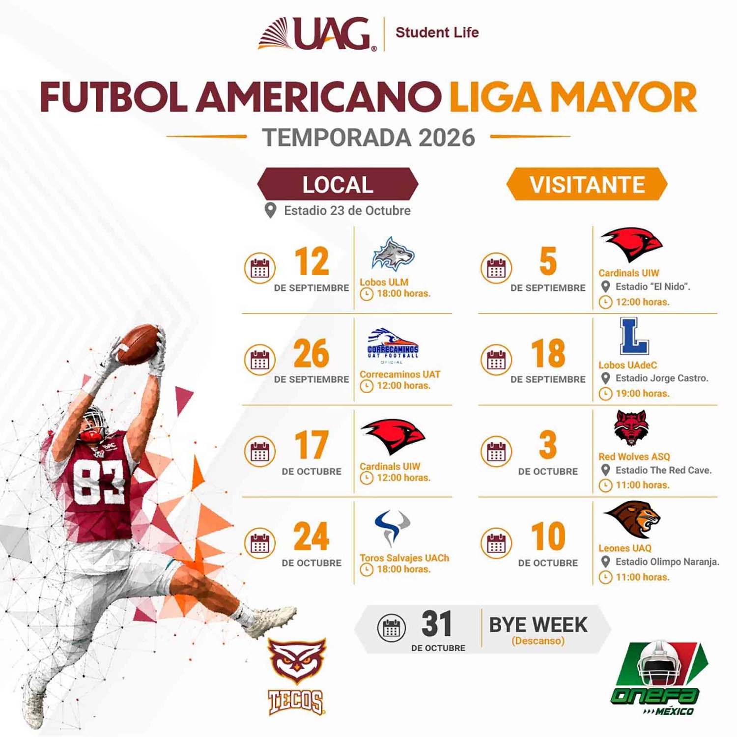 tecos tendra cuatro partidos de local y cuatro de visitante en la temporada regular